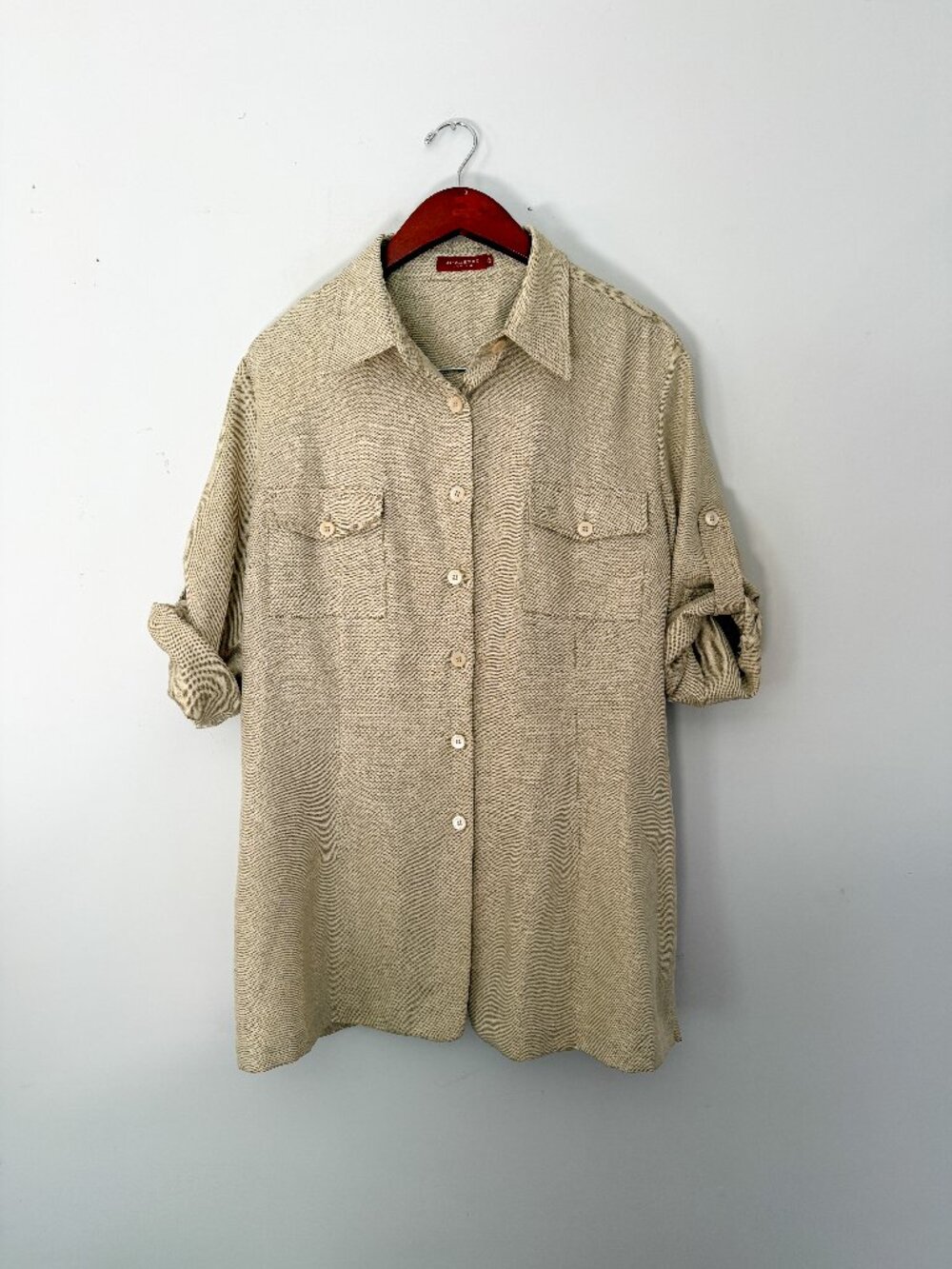 Burberry London Linen Blend Safari Button Up Shirt Beige Size 48